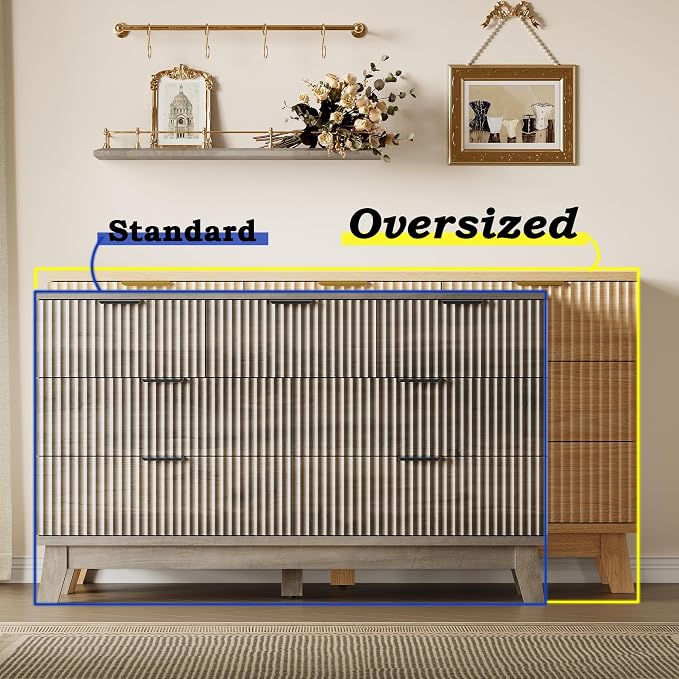 BORNOON 57" Long Dresser for Bedroom, 7-Drawer Fluted Chest, Wide Wood Storage - Image 3