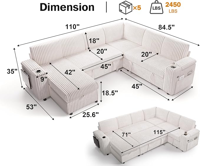 Vipbear 111" Modular Sectional Sleeper Sofa - Image 3