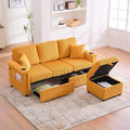 L-Shaped Sectional Sofa with Storage & Movable Ottoman, Corduroy 3 Seater by Firscook
