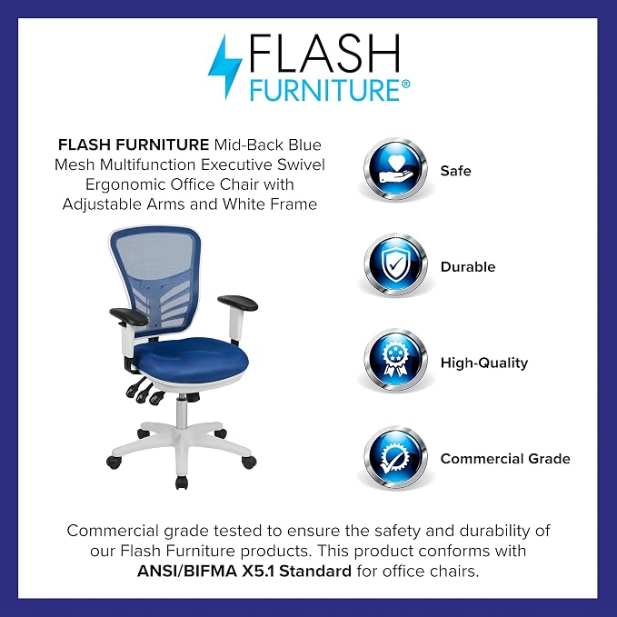 Flash Furniture Nicholas Mid-Back Blue Mesh Multifunction Executive Swivel - Image 4