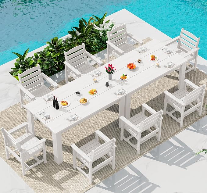 SERWALL HDPE Dining Set for 8: 2 Umbrella Hole Tables + 8 Chairs. Includes 8 by SERWALL