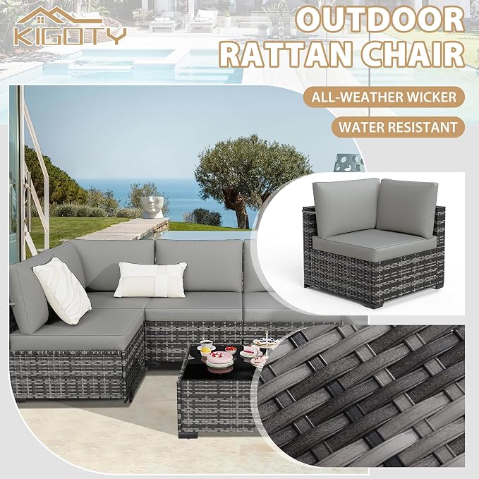 KIGOTY Patio Furniture Set, 7 Pieces Modular Outdoor Sectional Sofa, PE Rattan - Image 4