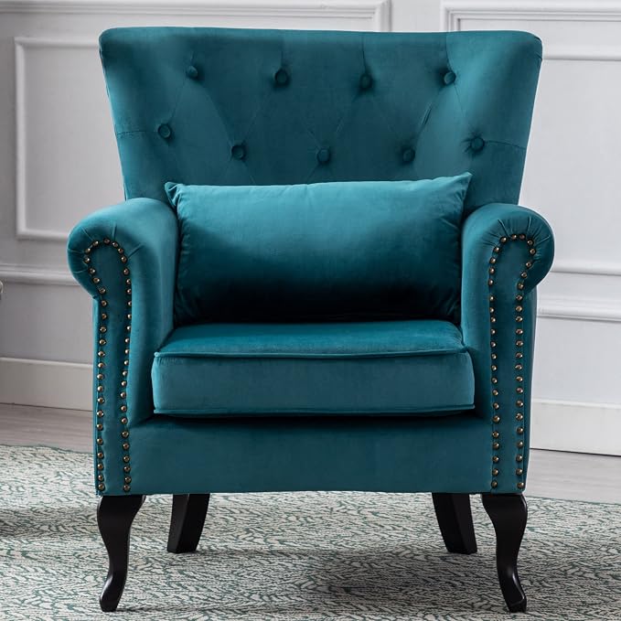 Mid Century Modern Accent Chair Upholstered Armchair Comfy Velvet Fabric Single by Janoray