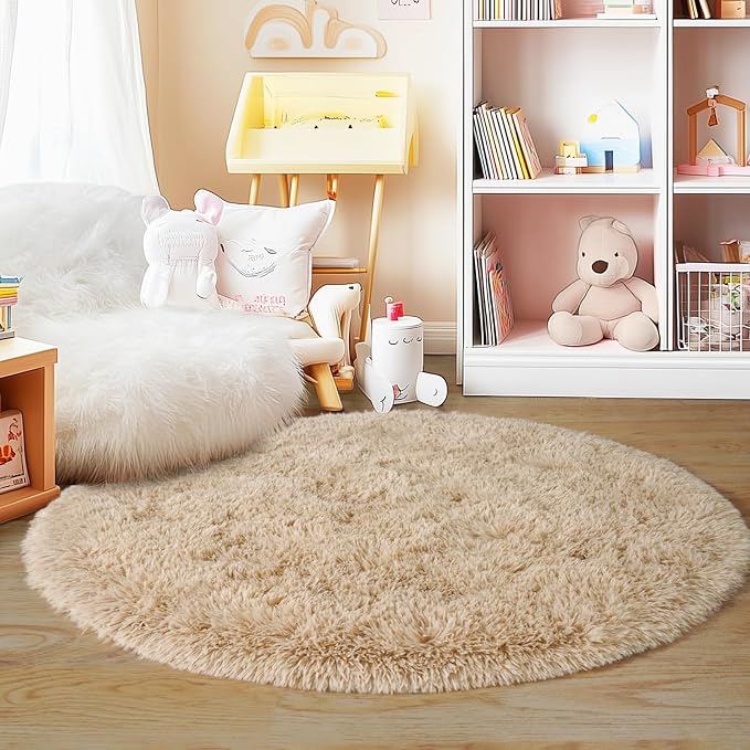 6‘x6’ Beige Round Rug for Bedroom, Ultra Soft Fluffy Circle Rug for Kids Girls - Image 9
