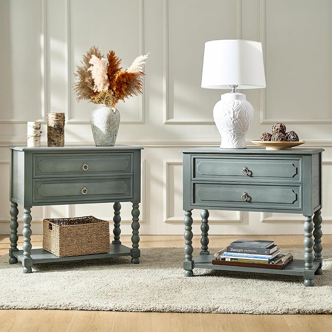 HULALA HOME Farmhouse Storage End Table Set of 2 by HULALAHOME