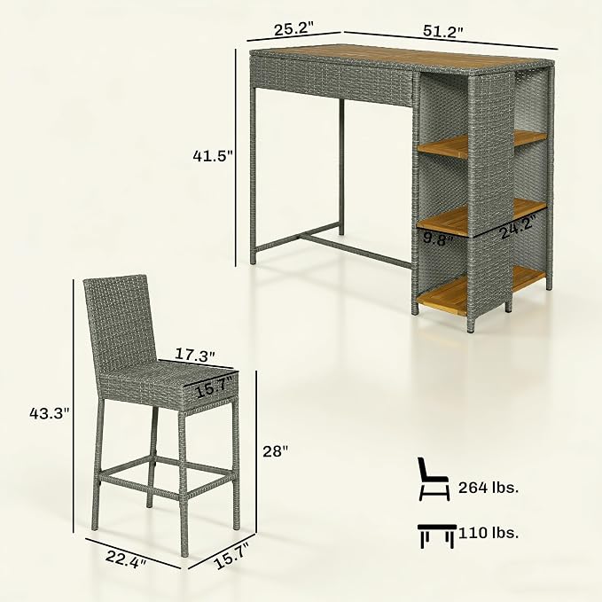 Outsunny 5 Piece Outdoor Bar Set, Wicker Outdoor High Top Table and Chairs - Image 7