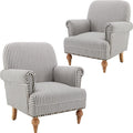 Black Striped Linen Fabric Accent Chairs Set of 2, Modern Farmhouse Upholstered by DMFurniture