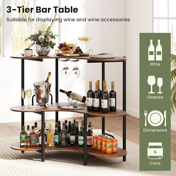 Giantex 3-Tier Bar Table, Corner Bar Cabinet, Liquor Home Bar Unit - Image 6