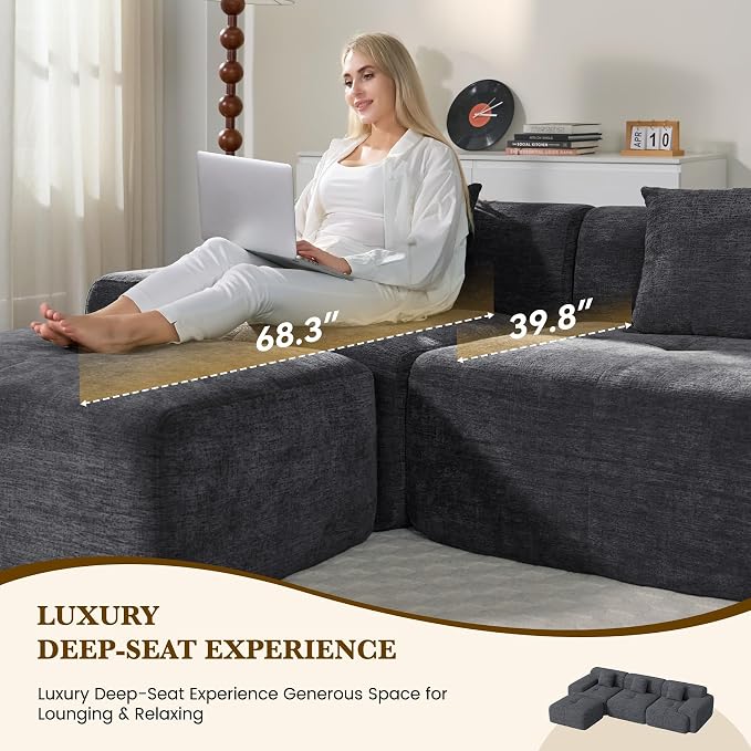 158" U Shaped Convertible Modular Couch, Cloud Couch Sectional - Image 7
