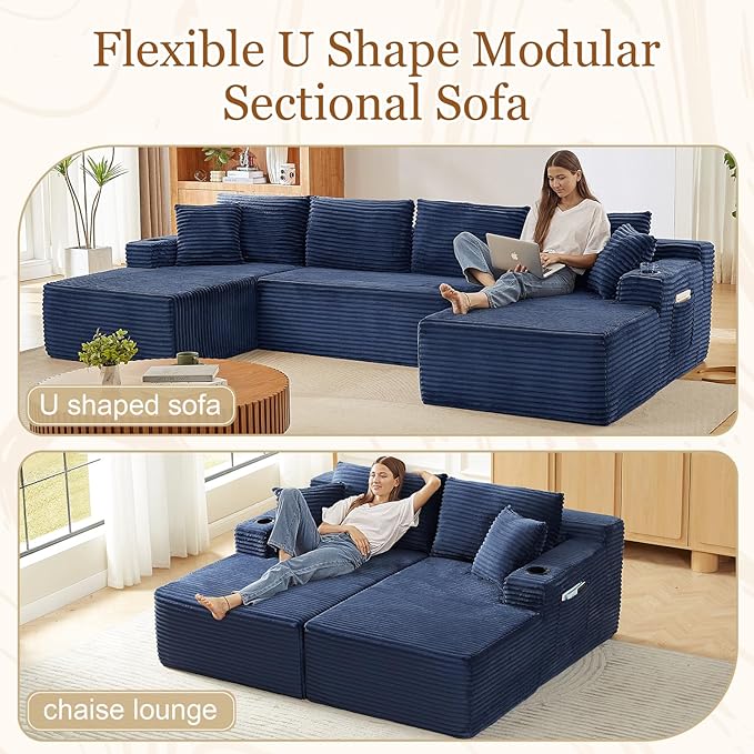 125" Modular Sectional Sleeper Sofa, Boneless Cloud Couch - Image 7