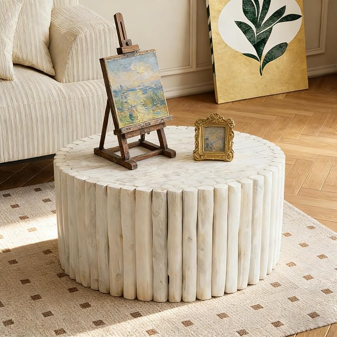 DUHOME Boho Round Coffee Table, Hand-Assembled from Solid Wood Sticks, Organic - Image 6