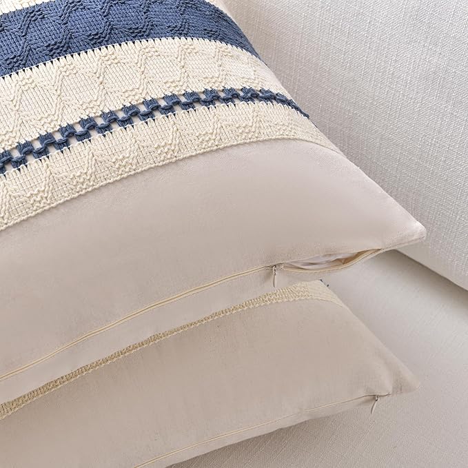Fancy Homi Set of 1 Dusty Blue Vintage Big Decorative Throw Pillow Covers 24x24 - Image 3