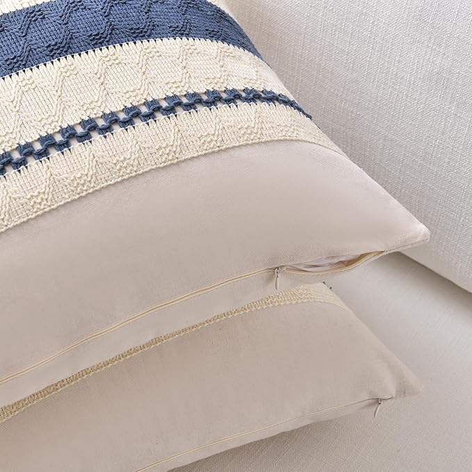 Fancy Homi Set of 1 Dusty Blue Vintage Euro Decorative Throw Pillow Cover 26x26 - Image 3