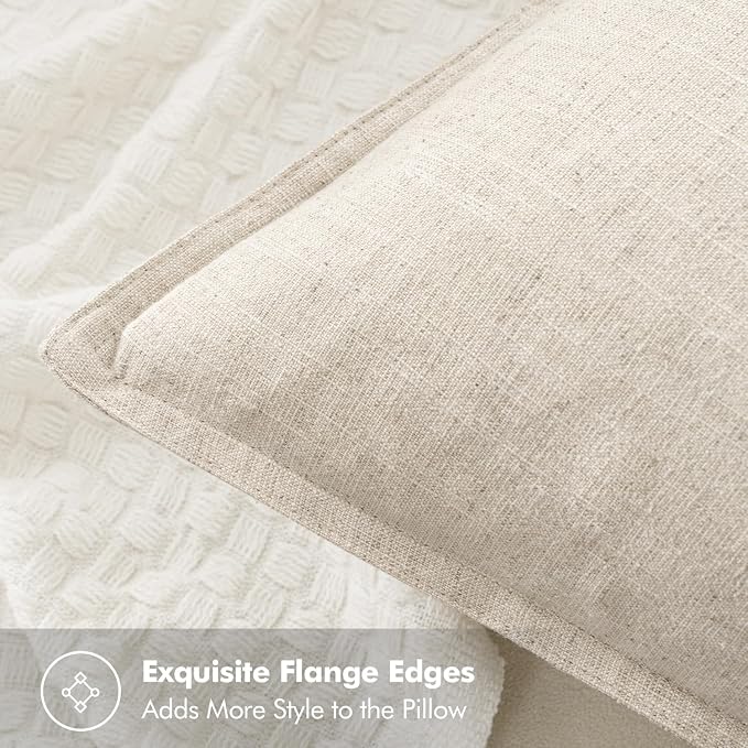 MIULEE Decorative Linen Pillow Covers 16x16 Inch Natural Beige Boho Farmhouse - Image 4
