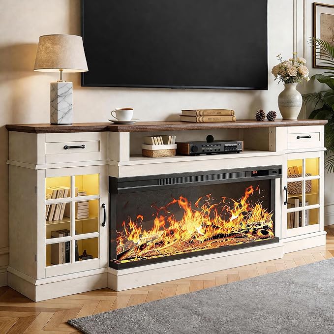 MXV 80" Fireplace TV Stand, 3-Sided Glass Fireplace and Modern Entertainment by Unknown