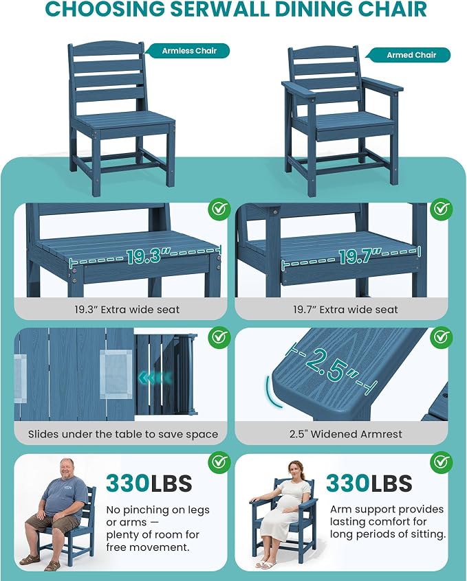 SERWALL Patio Dining Sets for 6 Person, HDPE Dining Set - Image 5