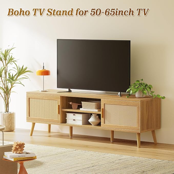 SUPERJARE Boho TV Stand for 65 Inch TV, Entertainment Center - Image 2
