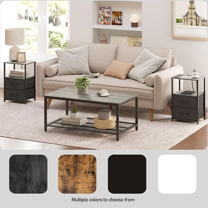 TUTOTAK LED End Table with Charging Station, Nightstand with Cloth Drawer - Image 6