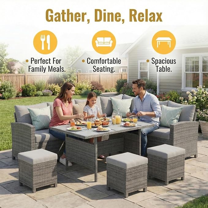Wisteria Lane 7 Piece Patio Furniture Set, High Curved Back Wicker Outdoor - Image 5