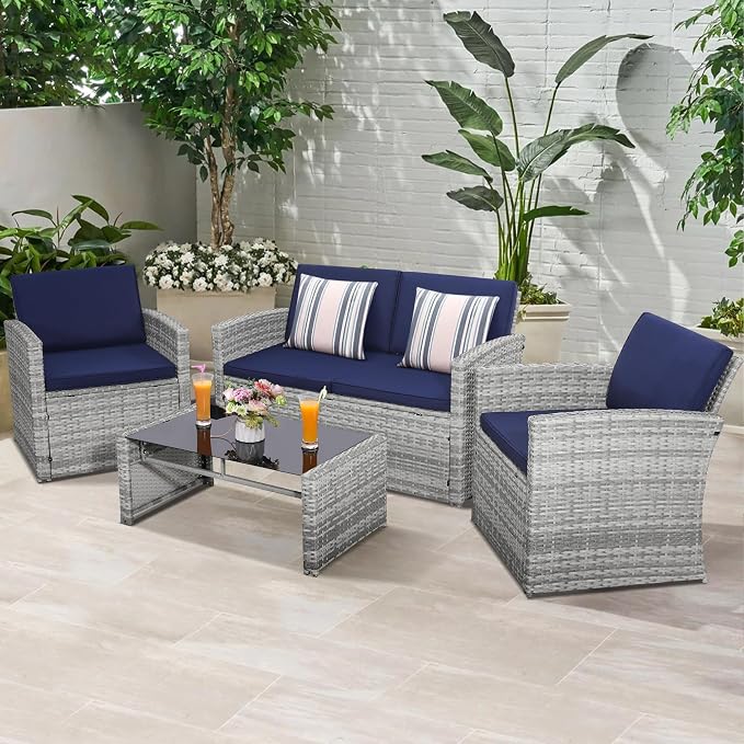 KROFEM 4-Piece Patio Furniture Set, Wicker Outdoor Rattan Sectional Sofa - Image 2