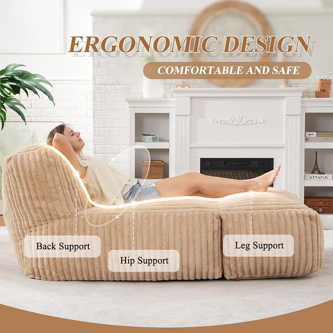 Hobestluk Big Bean Bag Lounger Chairs Large Beanbag Chair - Image 4