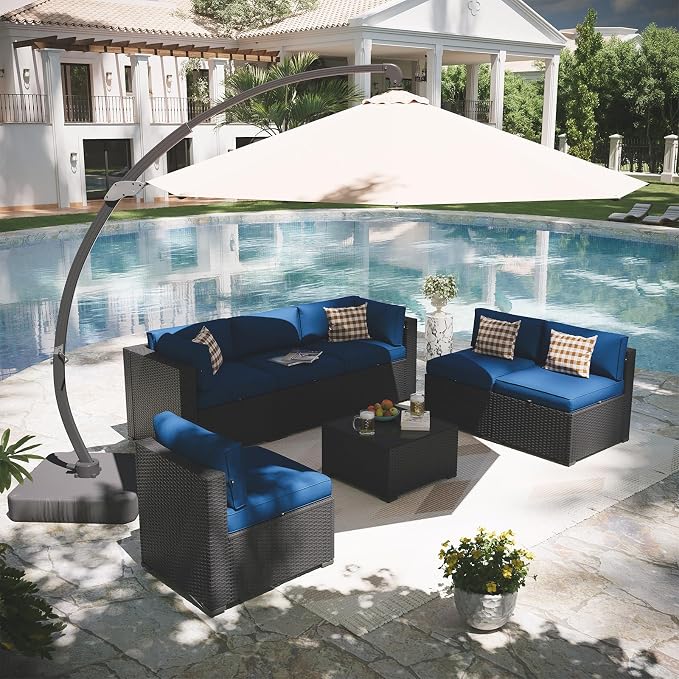 Aoxun Patio Furniture Set with Umbrella, 8 Piece Outdoor Sectional Sofas - Image 9
