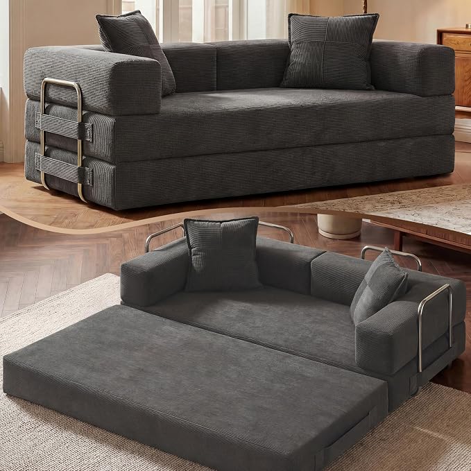 GRUSIGN 78 Inch Convertible Sofa Bed, 5-in-1 Futon Sofa Bed Pull Out Couch by GRUSIGN