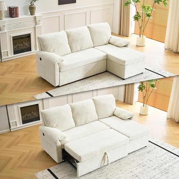 VINGLI Beige Convertible Futon Sofa Bed, Sleeper Sofa by VINGLI