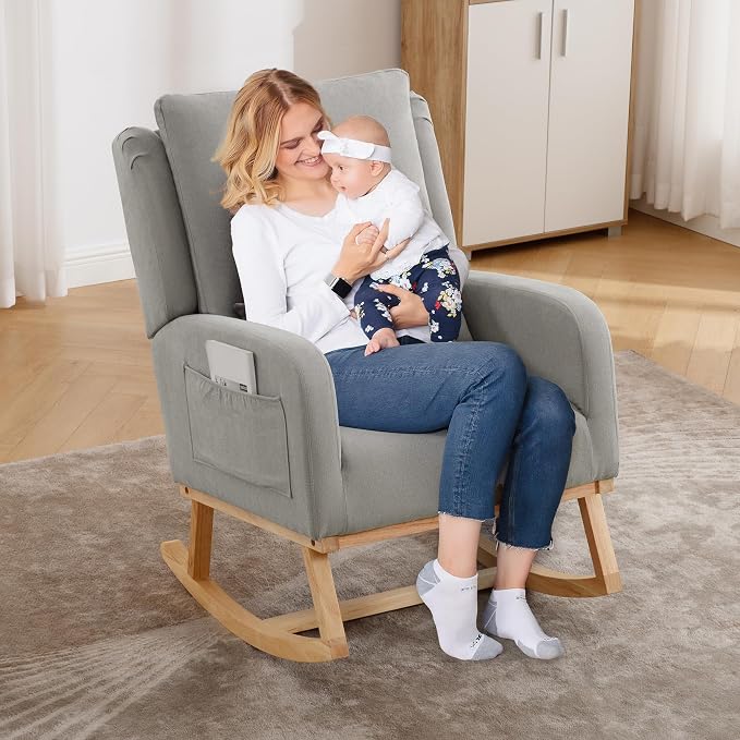 HCHAIRH Rocking Chair Nursery, Upholstered Fabric Nursing Rocking Chairs - Image 9