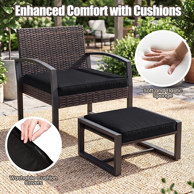 Tangkula 5 Pieces Wicker Patio Conversation Set, Outdoor PE Rattan Chair - Image 7