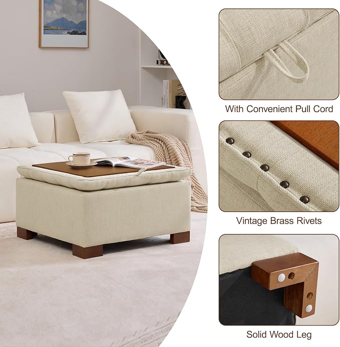 WUTUTUEE 30" Fabric Square Storage Ottoman - Image 5
