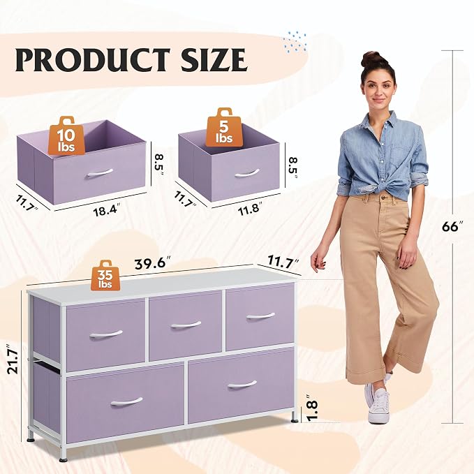 WLIVE Dresser for Bedroom with 5 Drawers, Wide Chest of Drawers, Fabric Dresser - Image 3