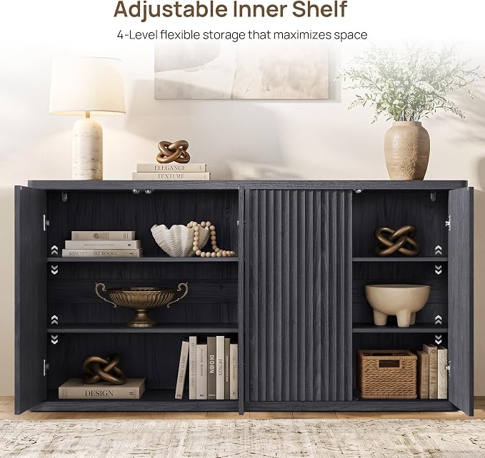 SICOTAS Buffet Cabinet with Storage Accent Sideboard with 4 Doors 66.3" Wide - Image 6