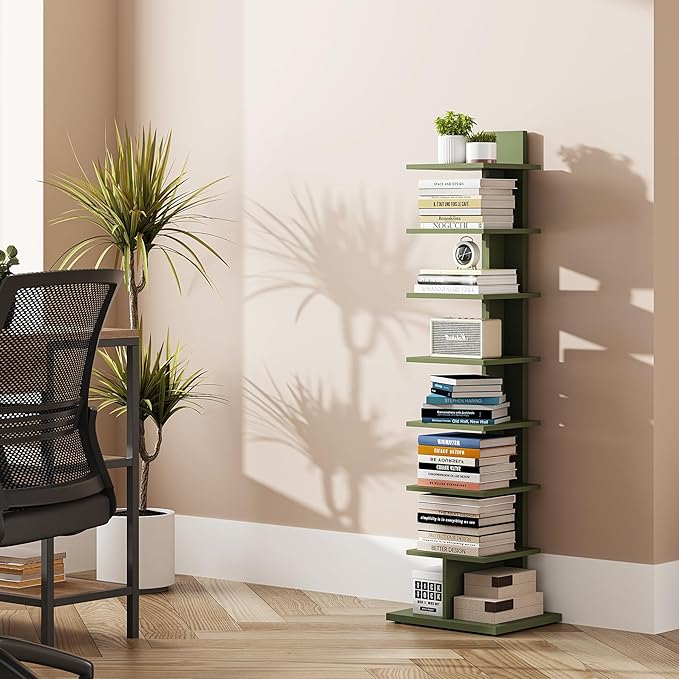 TUTOTAK Bookshelf, 8-Tier Bookcase, Narrow Spine Book Shelf - Image 6