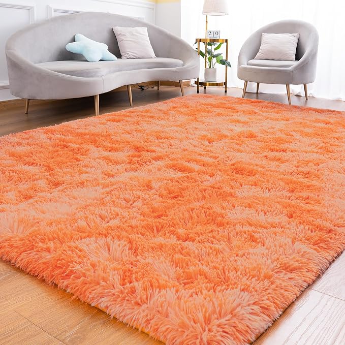 Goideal Fluffy Rug for Bedroom Living Room, 3x5 Orange Area Rugs, Faux Fur Shag by Goideal