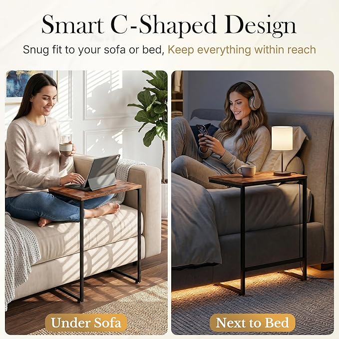 SUPER DEAL Nesting Tables Set of 3, Industrial C Shaped End Table Stackable - Image 5