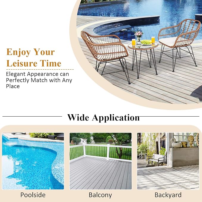 Tangkula 3 Pieces Patio Conversation Bistro Set, Outdoor Wicker Furniture - Image 8