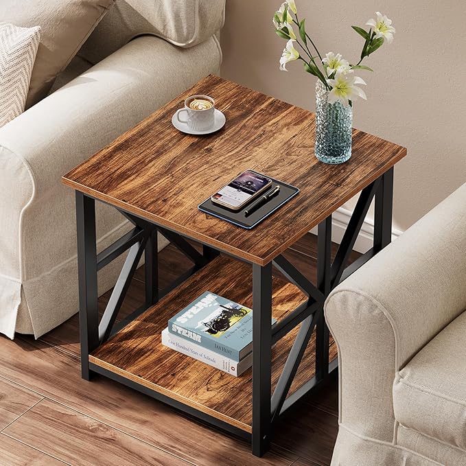 GreenForest End Table with 2-Tier Storage Shelf, 24 inch Large Side Table - Image 2