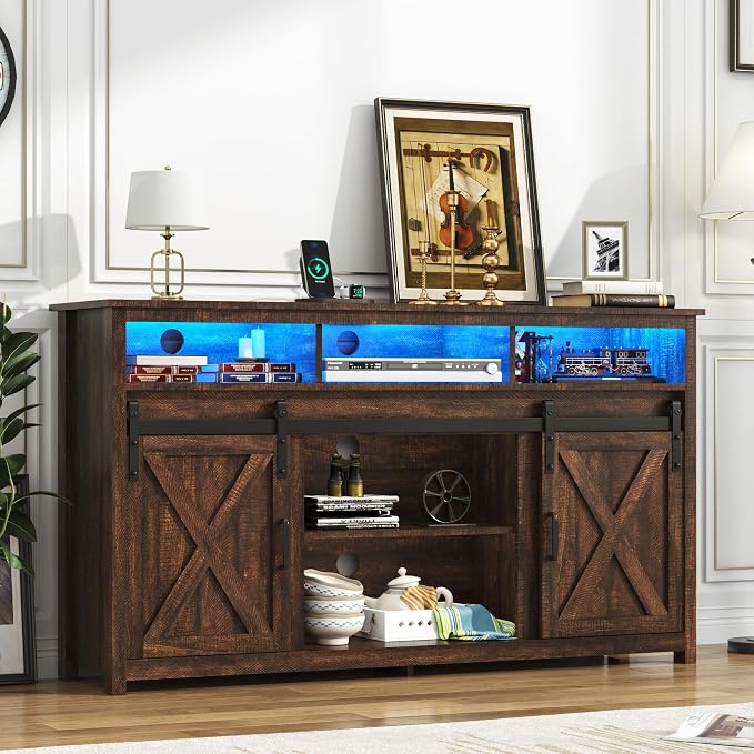 LED Farmhouse TV Stand for 65 inch TVs, Rustic Entertainment Center TV Cabinet - Image 6