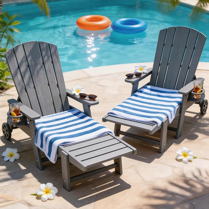 Outdoor Lounge Chair, HDPE 4-Position Adjustable Chaise Lounge Outdoor - Image 2