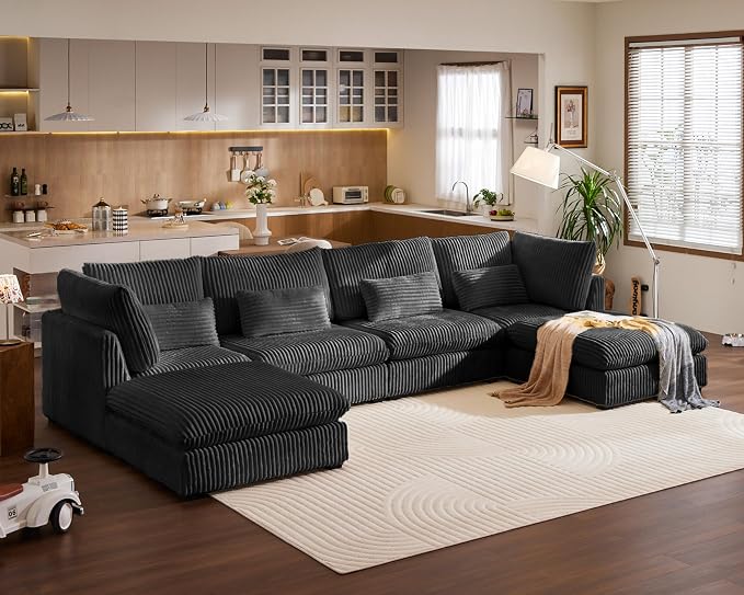 154" Oversized Corduroy Couch Modular Sectional Sofa, Washable Cloud Couch - Image 4