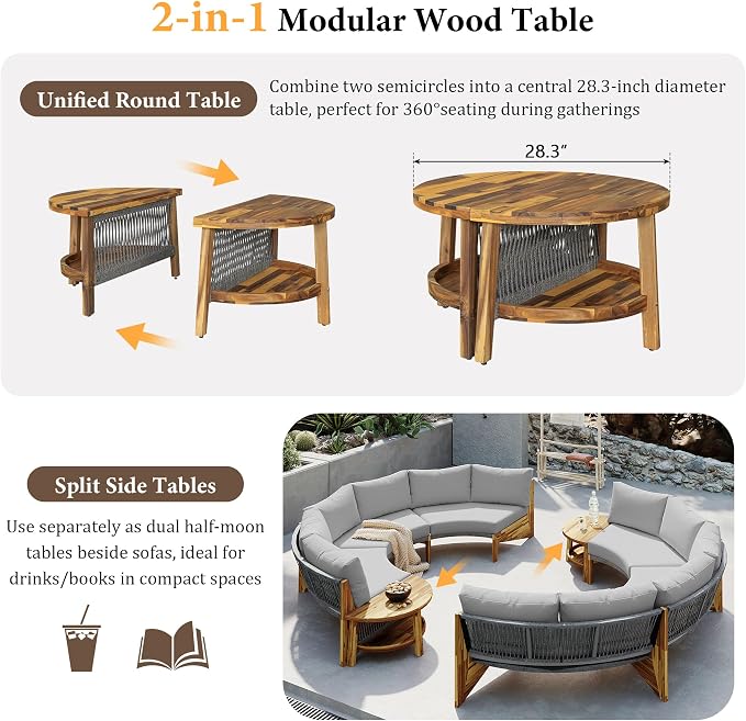 VilroCaz 3-Piece Outdoor Patio Furniture Sectional Sofa Set, 2 Semi-Circle Sofas - Image 6