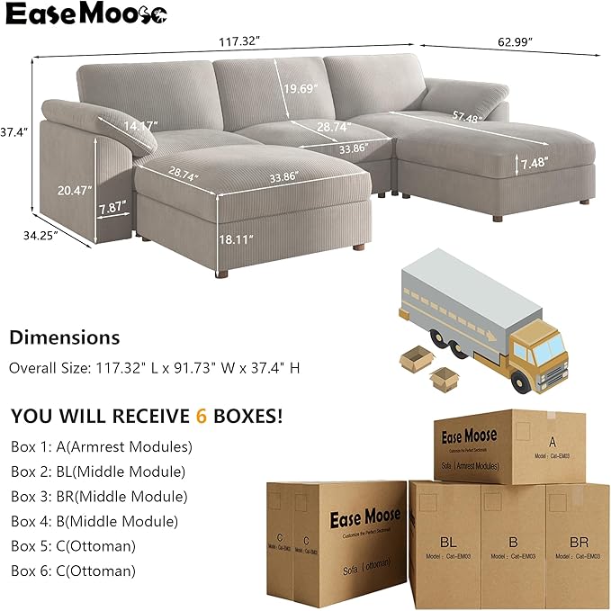EASE MOOSE Oversized Modular Sectional Sofa, Extra Large U Shape Sectional - Image 2