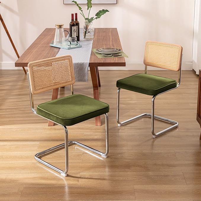 Zesthouse Natural Rattan Dining Chairs Set of 2, Olive Green Modern Kitchen - Image 2