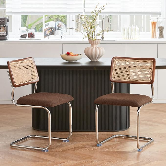 GrandNoor Rattan Dining Chairs Set, Wooden Mid Century Modern Dining Room Chairs by GrandNoor