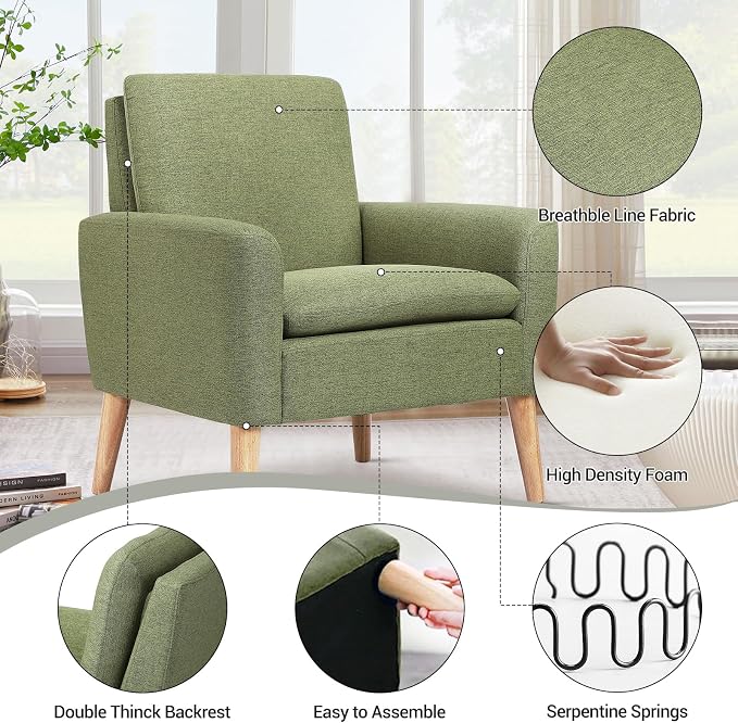Accent Chair Set of 2 Living Room Mid-Century Modern Chair, Upholstered Fabric - Image 3