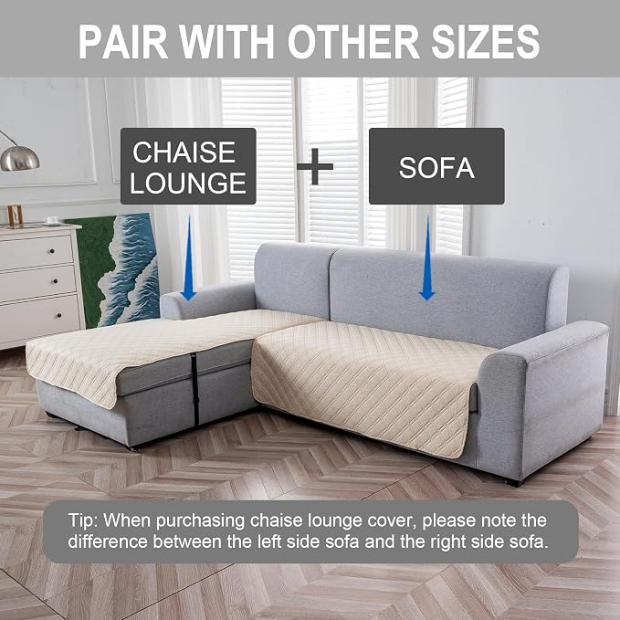 Genina L Shape Couch Cover, Sectional Couch Chaise Covers, Waterproof Washable - Image 3