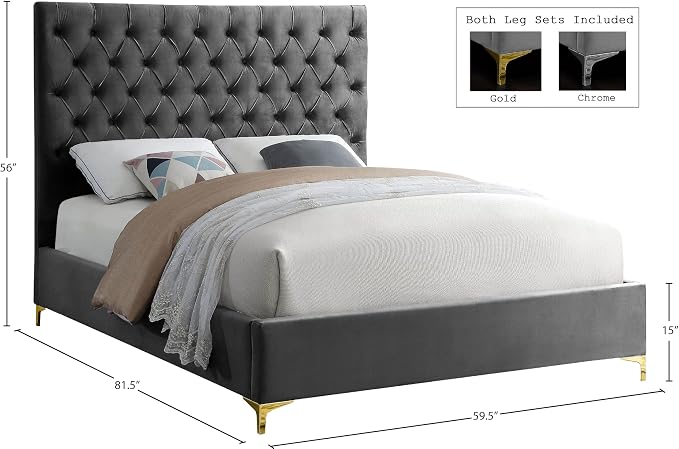 Meridian Furniture Cruz Collection Modern | Contemporary Velvet Upholstered Bed - Image 3