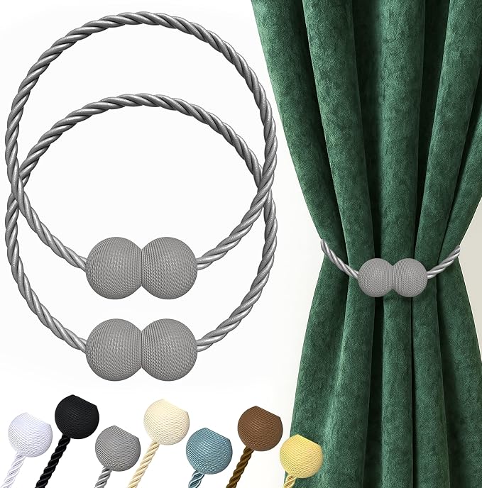 Hion Magnetic Curtain Tiebacks Grey 2pcs, Curtain Tiebacks Buckles Holdbacks by Hion