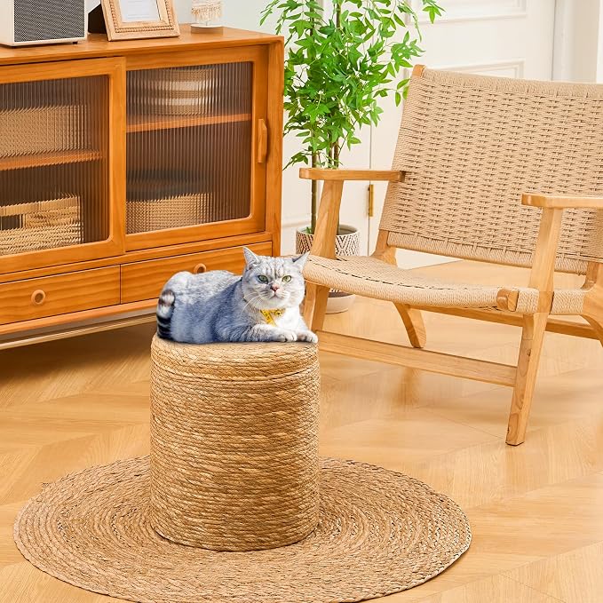 Wimarsbon Round Pouf Ottomans, Handwoven Natural Water Hyacinth Seagrass Pouffe - Image 2